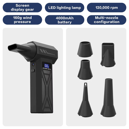 Turbo Fan Wind Pressure Powerful Turbo Air Blower with LED Light Wireless Dust Blower High Speed Jet Blower Vacuum Turbo Jet Fan