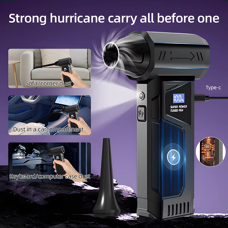 Turbo Fan Wind Pressure Powerful Turbo Air Blower with LED Light Wireless Dust Blower High Speed Jet Blower Vacuum Turbo Jet Fan