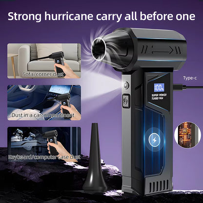 Turbo Fan Wind Pressure Powerful Turbo Air Blower with LED Light Wireless Dust Blower High Speed Jet Blower Vacuum Turbo Jet Fan