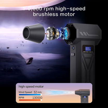 Turbo Fan Wind Pressure Powerful Turbo Air Blower with LED Light Wireless Dust Blower High Speed Jet Blower Vacuum Turbo Jet Fan